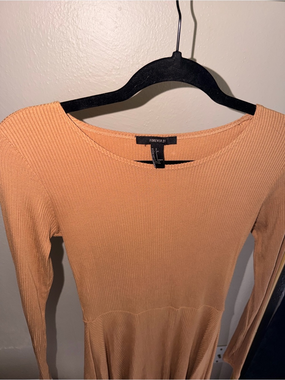 Forever 21 Ribbed Long Sleeve Dress - Peachy Orange